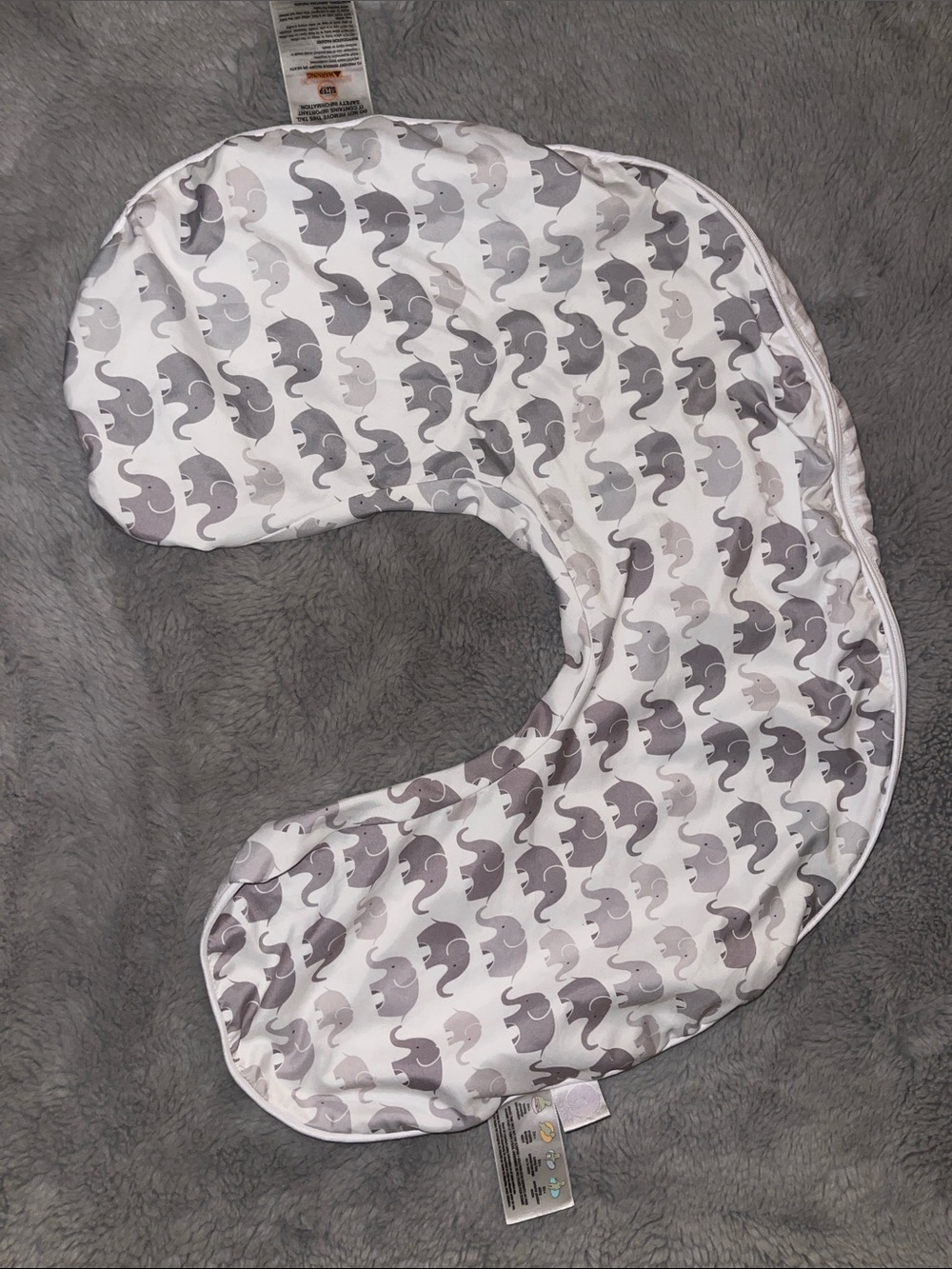 🌈 Boppy Pillow Cover Grey Elephants Baby Tummy Time Breastfeeding